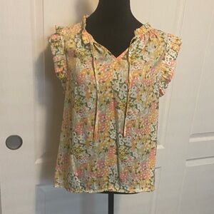 Croft & Barrow Floral Ruffle Sleeve Blouse - Pink, Yellow, Green